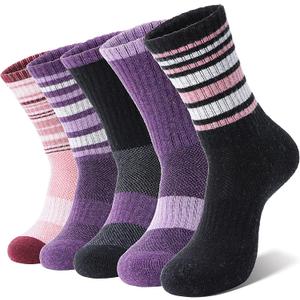 Anlisim Merino Wool Hiking Socks for Women Thermal Winter Warm Boot Work Cushion Socks 5 Pairs (Medium, Purple/Black/Pink(5 Pairs)
