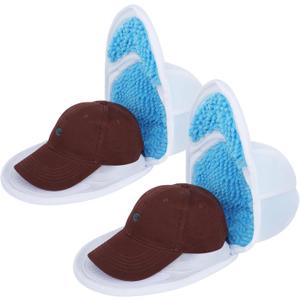 Upgraded Hat Washer Cage with Protective Mesh Bag, Durable Hats Cleaner for Caps, Hat Washing Cage with Chenille Liner - Reusable, Fixed Holder, Prevents Deformation, Fits Adult & Kids Caps, 2 Pack (White & Blue)