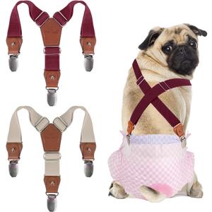 Pet Soft Dog Suspenders 2 Pieces Female Dog Diaper Suspenders for Dogs Diaper Keeper Suspender for Dogs Skirt, Doggy Dress (Brown & Burgundy, XS/S)