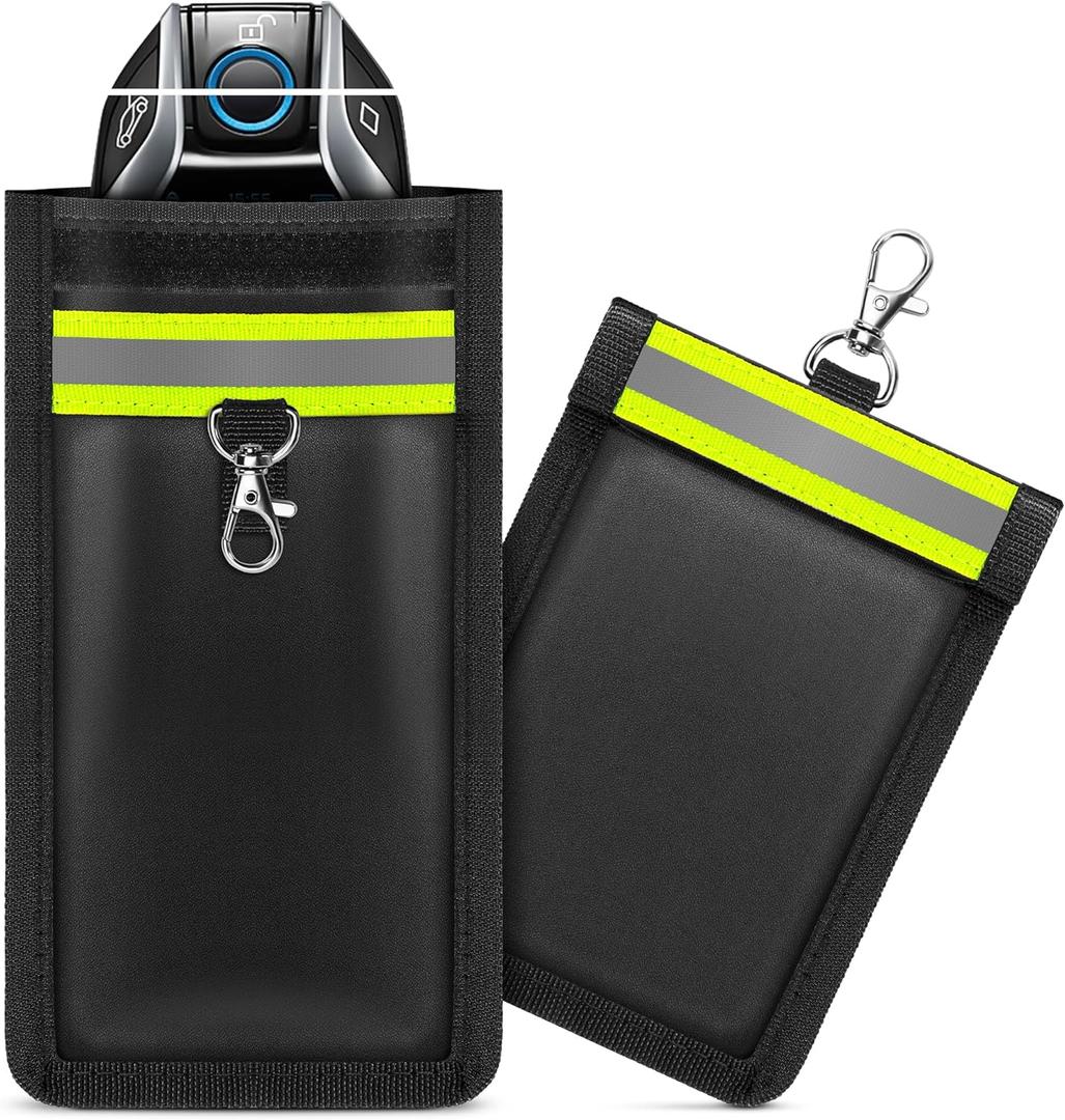 Oraich Faraday Key Fob Protector, 4 Pack RFID Bag for Car Keys, EMP Proof Faraday Pouch with Reflective Strip, Anti Theft Car RFID Key Fob Protector, Small Faraday Bags for Car Key Fob, Black