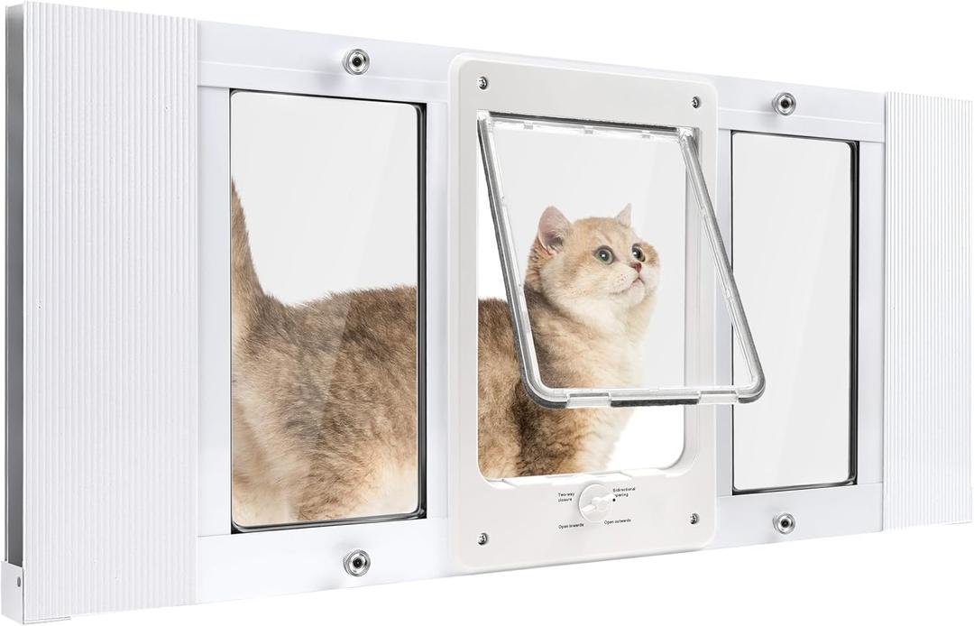 Pet Door for Window, Suitable for 35"-40" Widths, Quick-Fit Cat Door Window Insert, 4 Locking Mechanisms, Magnetic Closure, Aluminum Frame (Fit 35"-40" Window)
