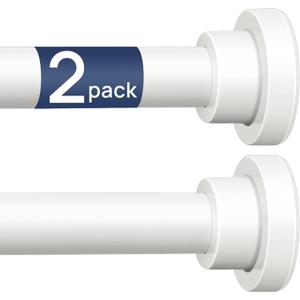 ENJOYBASICS 2 Pack Adjustable Spring Tension Curtain Rods 32 to 66 Inches, Stainless Steel White Shower Rod No Drilling for Window, Bathroom, Closet, Room Divider, 7/8" Diameter