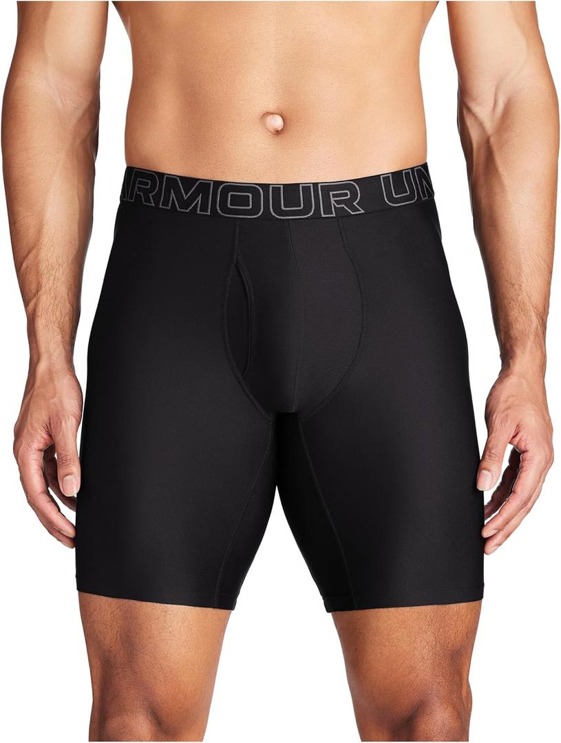 Under Armour Men's Multi-Pack Performance Tech Long-Leg Boxer Brief, 9" Inseam, All-Day Comfort (Black Solid - Core 3 Pack)