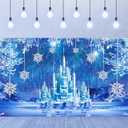 1pc 5*3ft Ice & Snow Themed Party Background Cloth With Frozen Castle On Water Pattern For Decorations Of Living Room Or Bedroom, Ideal For Photography & Live Streaming Sets