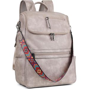 FADEON Laptop Backpack for Women Leather Travel Backpack with Laptop Compartment, Designer PU Shoulder Laptop Bag Grey
