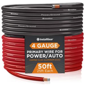 InstallGear 4 Gauge Wire - 50 ft 4 AWG CCA Battery Cable - Car Audio, Amplifier Power, Ground Applications (Red + Black)