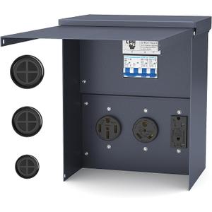 Joinfworld Temporary Power Outlet Panel Weatherproof, Thicker RV Pedeatal Electrical Breaker Box with 20, 30, 50 Amp Receptacle Installed and Prewired for Hookup RV Camper Travel Trailer Motorhome