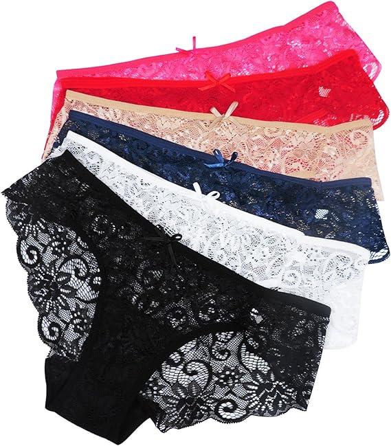 Sunm Boutique 6 Pack Women's Invisible Seamless Bikini Lace Underwear Half Back Coverage Panties X-Small