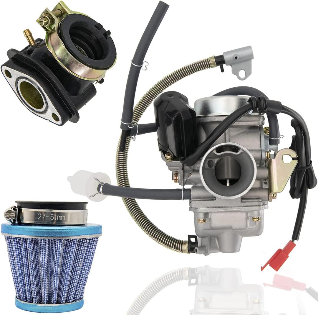 PD24J GY6 150cc Carburetor Compatible for Moped ATV Go Kart Scooter 125cc 150cc 4-Stroke 150cc Engine Kazuma Taotao Roketa SunL Baja Eagle Chinese Go Kart GY6 Carb with Air Fuel Filter