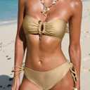 Swim Suits for Women 2025 Sexy Cutout Metal Ring Strapless Bikini Set Padded Open Back Tie Side Thong Bathing Suits (XS)