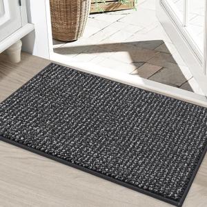 BEQHAUSE Dirt Trapper Door Mat 24" x 36", Non-Slip Washable Doormats Entrance Mat, Dirt Resistant and Absorbent Welcome Mat, Low Profile Floor Mats for Front Back Door and Entryway, Charcoal