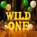 Honoson 7 Pcs Wild One Birthday Party Decorations Wild One Neon Light Sign, 1st Birthday Decorations for Boy or Girl, Warm Lights Decoration for Jungle Animals Theme Party Baby Shower Decoration