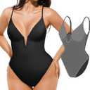 Popilush Tummy Control Swimsuits for Women Shapewear One Piece Deep V Neck Underwire Swimsuit Summer Beach Pool Vacation (Black, XL)