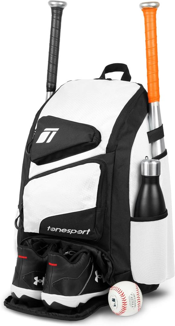 Baseball Bag - Backpack for Baseball, Softball, Tball - Adults & Youth Bat Bag (White)