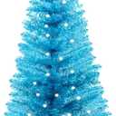 4ft Lighted Artificial Blue Christmas TreeSmall Snowy Artificial Xmas Tree, Not Pre-lit White Tinsel Pine Trees with Lights for Small Spaces, Office Lobby & Winter Wedding Centerpiece (Blue)