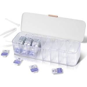 P-80 Daily Contact Lens Organizer with Remover & Tweezer, Disposable Lens Dispenser, Clear Plastic Box for All Brands (White)