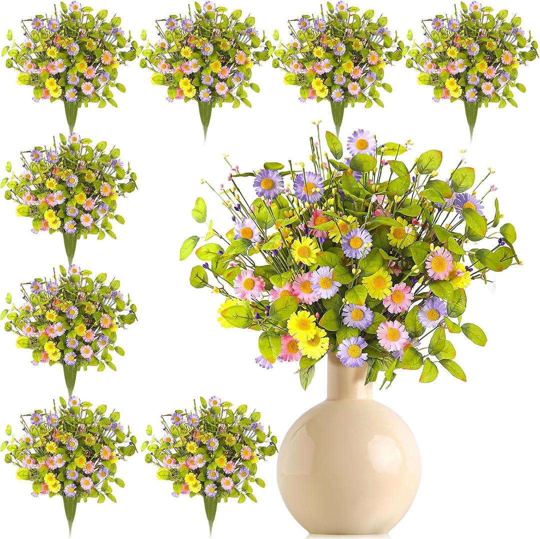 12 Bundles Artificial Sunflowers Daisy Bouquets with Stems 16 Inch Fake Faux Flowers for Wedding Bridal Shower Table Vase Birthday Summer Indoor Outdoor(Elegant Daisy)
