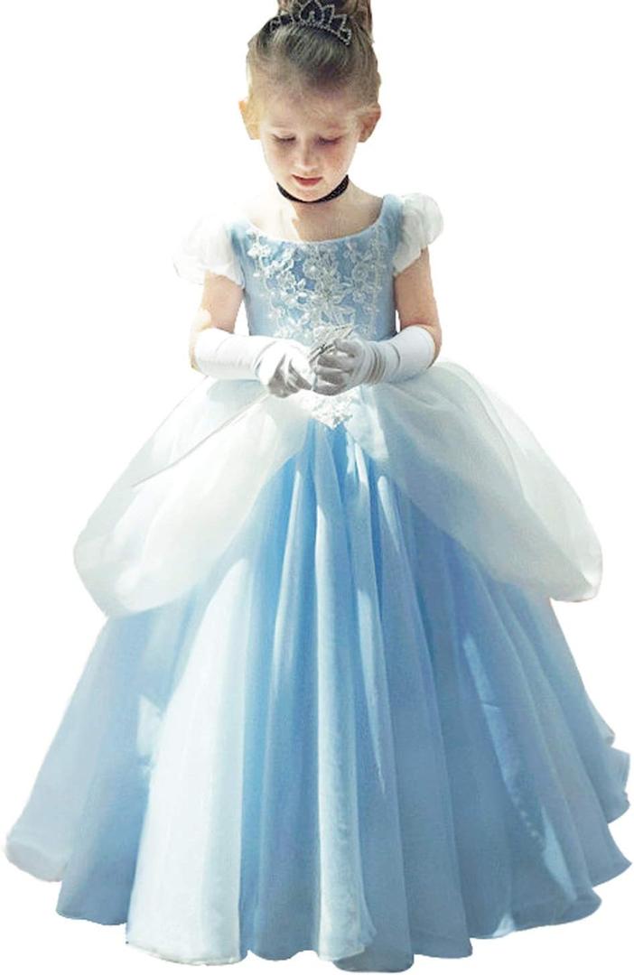 Girls Cinderella Costumes Halloween Princess Dress Up Fancy Birthday Party Ball Gown (4-5 Years, Blue 2)
