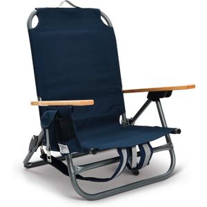 Sport-Brella SunSoul Folding Light-Weight Backpack Beach Chair, Cup Holders|Arm Rest|Foldable, Aluminum, Navy