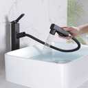 MIAOHUI Vessel Sink Faucet with Pull Out Sprayer, Tall Bathroom Sink Faucet with 3 Spray Mode, High Bathroom Faucets for Sink 1 Hole, Single Handle Modern Vanity Faucet with Fountain Mode, Matte Black