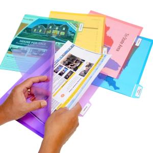 Ultimate Office PocketFile™ Clear Poly Document Folder Project Pockets, 5th-Cut, Letter Size, in 5 Assorted Colors, 5th-Cut Tabs,Set of 100 