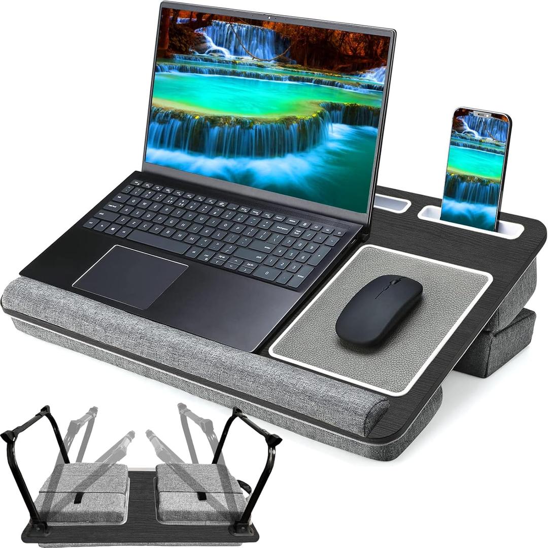 QUDODO Laptop Lap Desk, 17" Portable Lap Pad for Bed, Foldable Table with Height Adjustment Cushion, Computer Lap Tray for Couch Sofa Floor with Wrist Rest & Mouse Pad, Laptop Stand for Working Eating (Blacks)