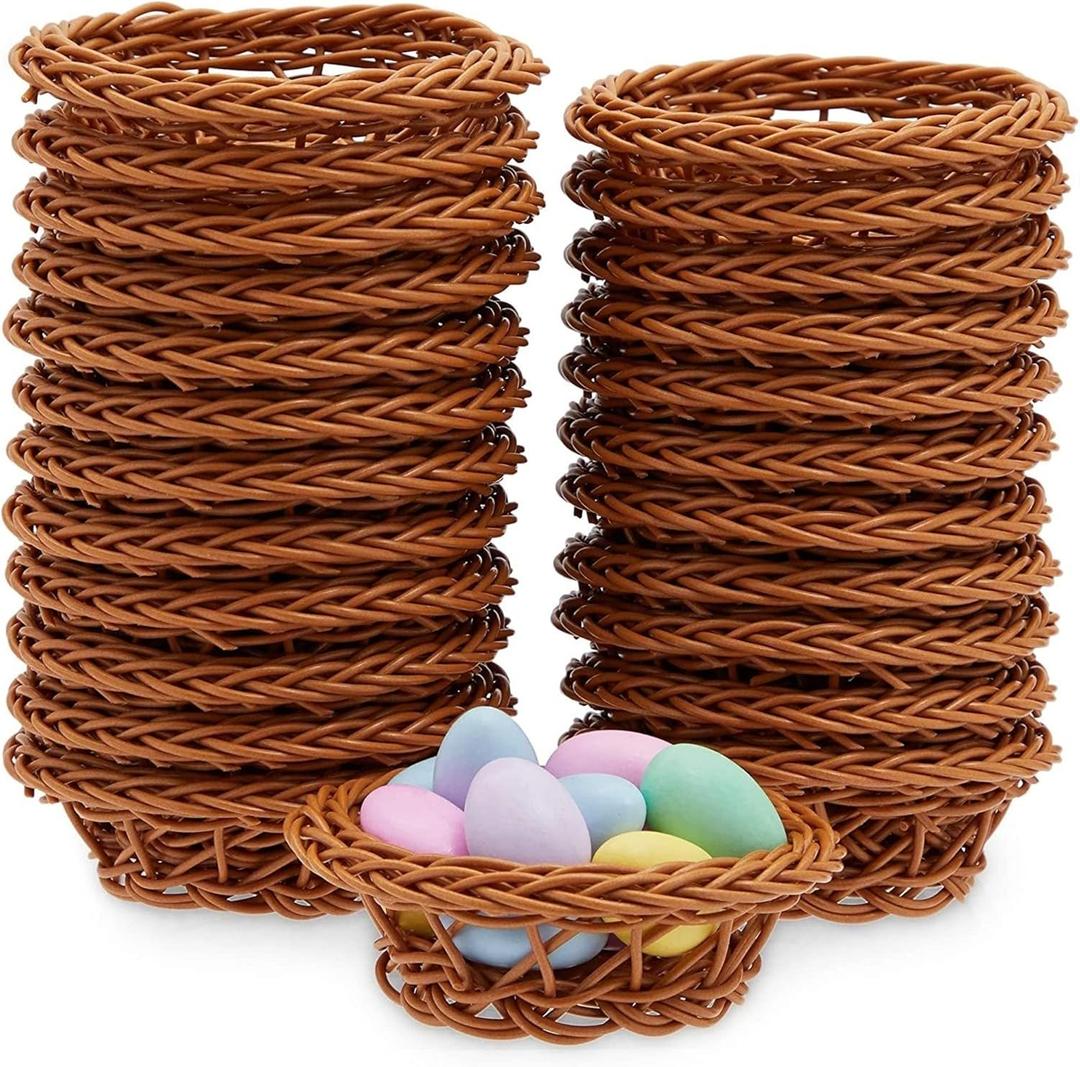 Mini Woven Baskets For Treats And (Brown 3.1 X 1.2 Inches 24 Pack) Brown Farmhouse Rattan No Accessories