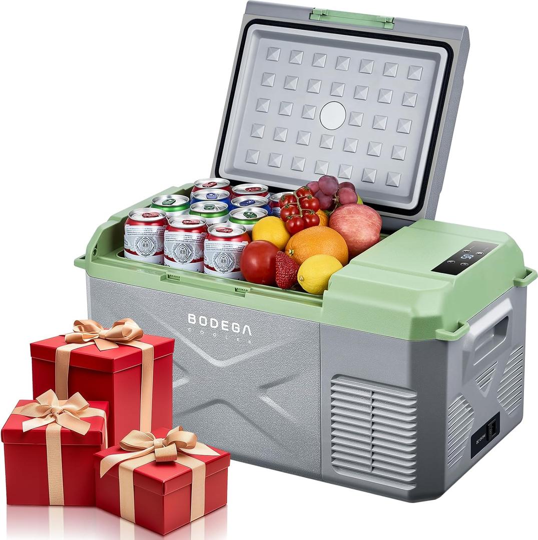 BODEGACOOLER 12 Volt Car Refrigerator, 18 Quart Portable Freezer, Car Fridge -4-68, Compressor Electric Cooler 12/24V DC100-240 Volt AC for Outdoor RV Camping Travel Vehicles Home Use (Grey-Green)