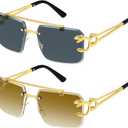 Dollger Rimless Sunglasses for Men Square Fashion Shades Tinted Lens Metal Frameless Rectangle Y2K Glasses UV400