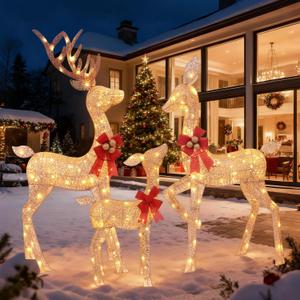 3D Gold Christmas Deer Family Set, 210 LEDs, 26 x 11 x 54 inches