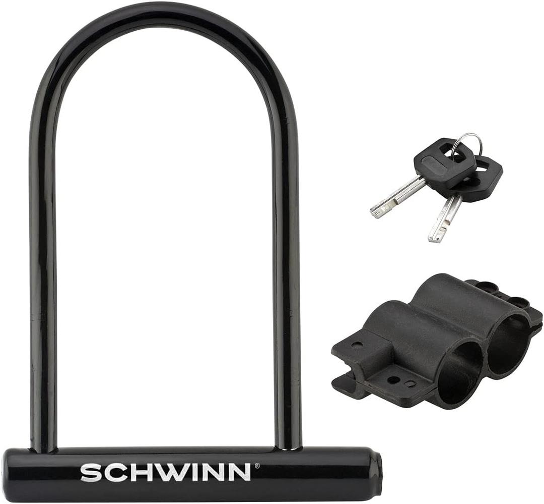 Schwinn Bike U-Lock with Keys, 12 mm x 7.5 inches, Black, Vinyl Coated Steel Shackle, Mounting Bracket for Storage and Transport, Anti Theft Protection, Shackle Bike Lock for Security