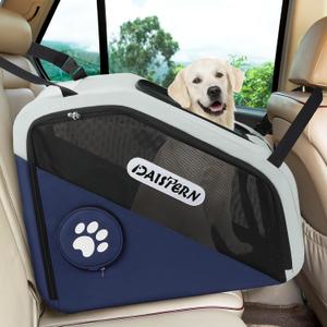 Collapsible Dog Crate for Travel, Portable Pet Crate for Small & Large Dogs, Soft-Sided Car Kennel with Heavy-Duty Metal Frame, Mesh Windows, Feeding/Comfort Access for Backseat Trunk Blue