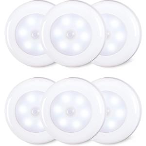 STAR-SPANGLED 6 Pack 2.8 Motion Sensor Lights Indoor AAA Battery Operated, Stick on LED Puck Light for Stairs, Under Cabinet, Closet, Cool White