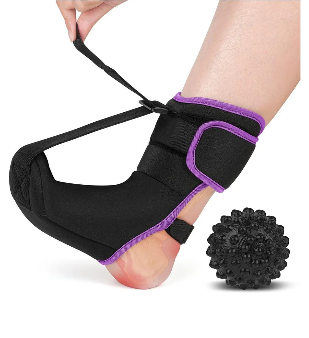 Plantar Fasciitis Night Splint Sock with Massage Ball for Tension Relief, Alleviate Pain from Plantar Fasciitis, Arch Pain, Heel Spur, Foot-drop and Achilles Tendonitis, Soft and Comfortable Foot Brace for Men and Women, Large-Purple