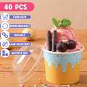 Jingmore 40 Count Paper Ice Cream Cups with Clear Dome Lids Disposable Dessert Cups Bulk Dessert Bowls Sundae Containers for Snack Yogurt Soup Birthday Ice Cream Party Supplies (4 oz)
