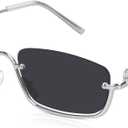 DrRelax Small Rectangle Sunglasses for Women Retro Half Metal Frame Driving Sun Glasses 90's Y2k Rectangular Sunnies (Silver Gray)