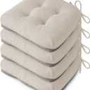 Indoor Kitchen Chair Cushions Set of 4 18"X16.5"X3" Soft Anti Slip Dining Chair Pads Tufted Kitchen Seat Cushion with Ties, Beige