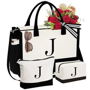 YOOLIFE Birthday Gifts for Mom from Daughter, Initial Canvas Tote Bag for Women Work, Monogram J