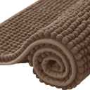 SUBRTEX Bathroom Rugs, 20" x 32" Chenille Bath Rug Soft Short Plush Bath Mat Soft Shower Mat Water Absorbent Shower Mat Quick Dry Machine Washable, Brown