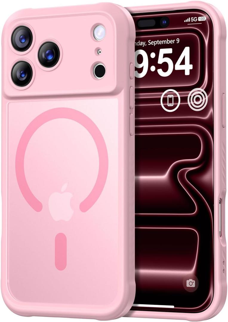 Thomo Magnetic for iPhone 17 Pro Case, [Compatible with Magsafe] [Full Camera Protection] Translucent Matte Military Grade Shockproof with Anti-Fingerprint Phone Cover 2025, Pink