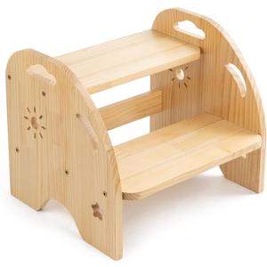 Wooden Toddler Step Stool for Kids - Non Slip 2 Step Stool with Handles for Bathroom Sink, Potty Training, Kitchen (14.96*12.52*12.6in)
