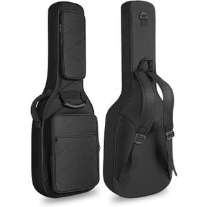 LETSROCK Electric Guitar Case with 0.7 Inch Thick Padding 3 Pockets with Electric Guitar Gig Bag, Adjustable Shoulder Strap Compatible with 38 40 41 Inch Electric Guitar (Jet Black), Style 1
