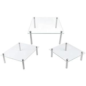 FESTLOVE 3 Pcs Square Tempered Glass Cake Stands Set 8 10 13 Inch Cupcake Display Stand Plate for Dessert Table Serving Platter