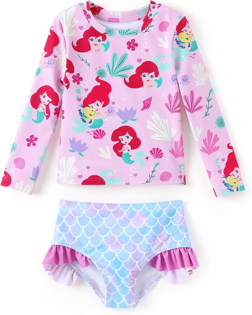 Disney Frozen Elsa Stitch Marvel Toddler Girl Two Piece Long Sleeve UPF50+ Swimsuit Rashguard Sets Bathing Suit 5-6Y
