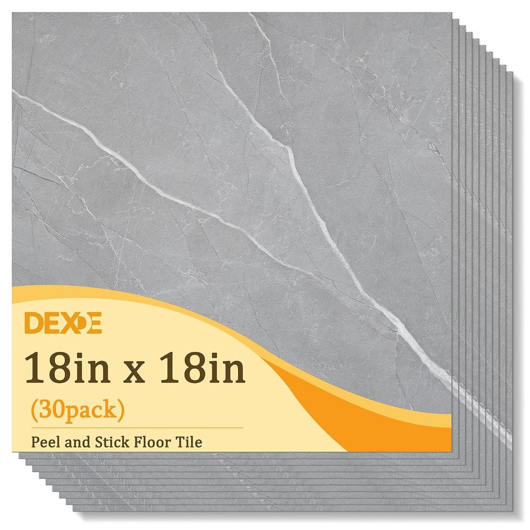 DEXDE Peel and Stick Floor Tile 18x18 Marble Vinyl Flooring Waterproof 30PC, 30 Pack