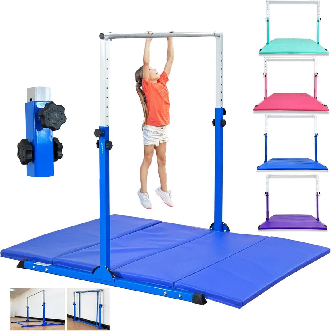 MARFULA Gymnastic Bar with 4 ft Inner Width 5 ft Adjust Height for Kids Kip Bar with 350 lbs Gymnastic Training Equipment for Kids 3-15 Years Home and Club Use, 4Ft Base Length + 5Ft Height