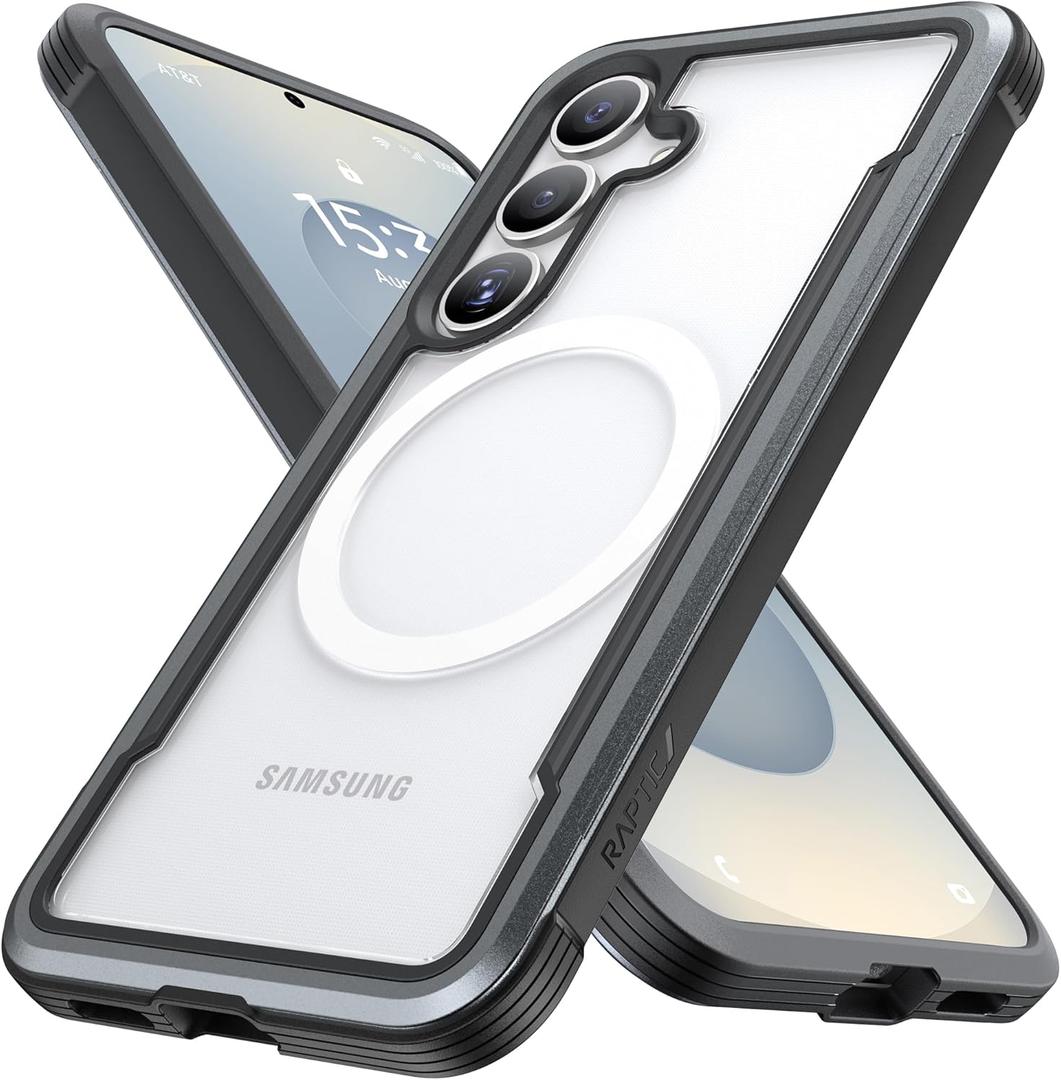RAPTIC Shield Magnetic Case for Samsung Galaxy S25–Compatible with MagSafe, [13FT Mil-Grade Drop Protection], Durable Anodized Shockproof Aluminum Frame Slim Samsung S25 Case, Black/Grey