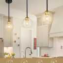Emak 2 Pack Black and Gold Pendant Light Fixtures, Modern 7 Inch Globe Pendant Lights Kitchen Island with Clear Glass Shade, 1 Light Hanging Lights for Kitchen, Bedroom, Bathroom, PL119-BKBGD-2PK
