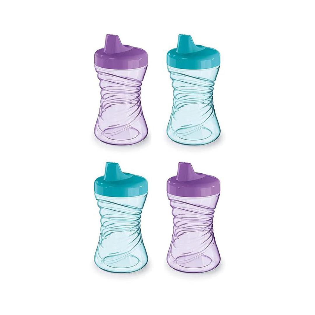 NUK Fun Grips Hard Spout Sippy Cup 10 oz. | Easy to Hold BPA Free Spill Proof Toddler Cup 4pk (Teal/Purple)