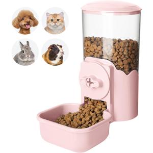 VANNON Small Animal Hanging Automatic Food Dispenser, 35oz Gravity Pet Feeder for Cage, Food Bowl for Rabbit Puppy Cat Ferret Guinea Pig Chinchilla Parrot (Pink)
